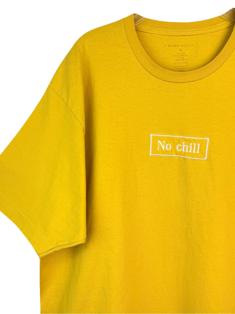 Urban Nation ‘No Chill’ Mustard Yellow Box Logo Embroidered T-Shirt